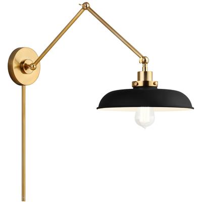 Generation Lighting Designers - Wellfleet Double Arm Wide Task Sconce - Midnight Black/Burnished Brass - CW1171MBKBBS