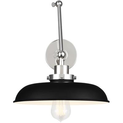 Generation Lighting Designers - Wellfleet Double Arm Wide Task Sconce - Midnight Black/Polished Nickel - CW1171MBKPN