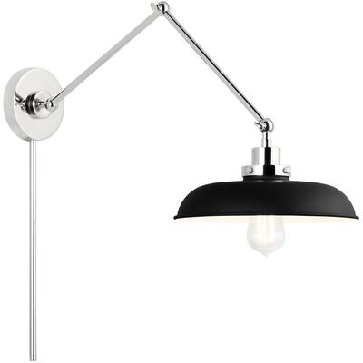 Generation Lighting Designers - Wellfleet Double Arm Wide Task Sconce - Midnight Black/Polished Nickel - CW1171MBKPN