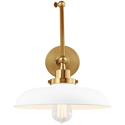 Generation Lighting Designers - Wellfleet Double Arm Wide Task Sconce - Matte White/Burnished Brass - CW1171MWTBBS