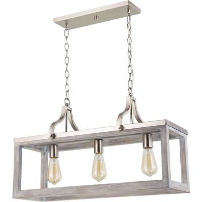 EGLO - Montrose 3-Light Linear Pendant - Acacia Wood/Brushed Nickel - 203109A