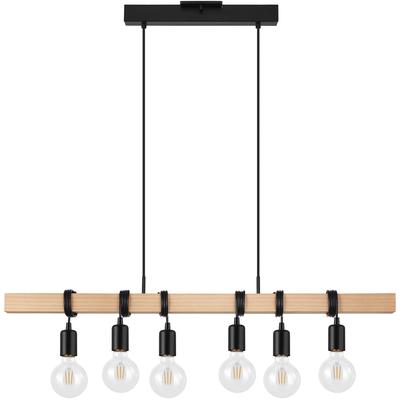 EGLO - Kingswood 6-Light Open-Bulb Linear Pendant - Black/Wood - 204679A