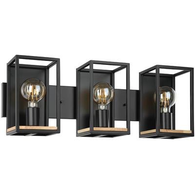 EGLO - Libertad 3-Light Vanity Light - Black/Wood Accents - 205363A