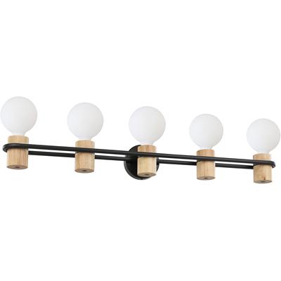 EGLO - Chieveley 5-Light Open-Bulb Vanity Light - Matte Black/Wood - 205369A