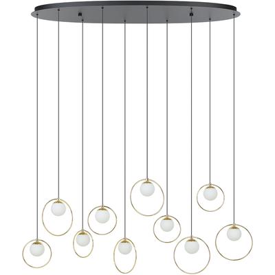 EGLO - Portocolom 10-Light Integrated LED Linear Pendant - Black/Shiny Brass - 206114A